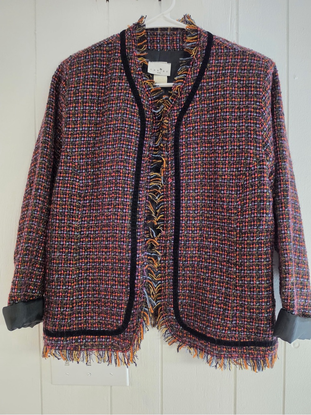 Caribe Vintage Women’s Tweed Open-Front Tweed Blazer-Size M